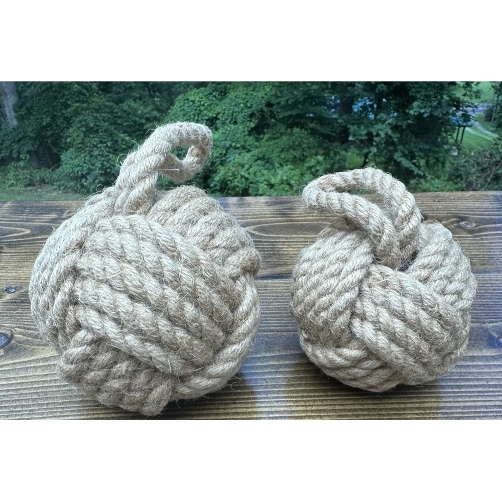 Monkey Fist Rope Knots Pair Nautical Maritime Coastal Fishing Float Decor